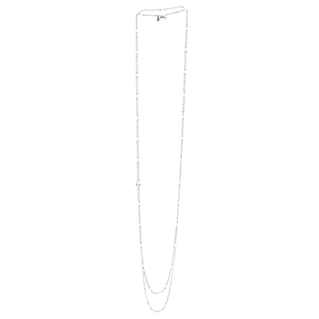 Station Long Necklace Pearls with Sterling Silver