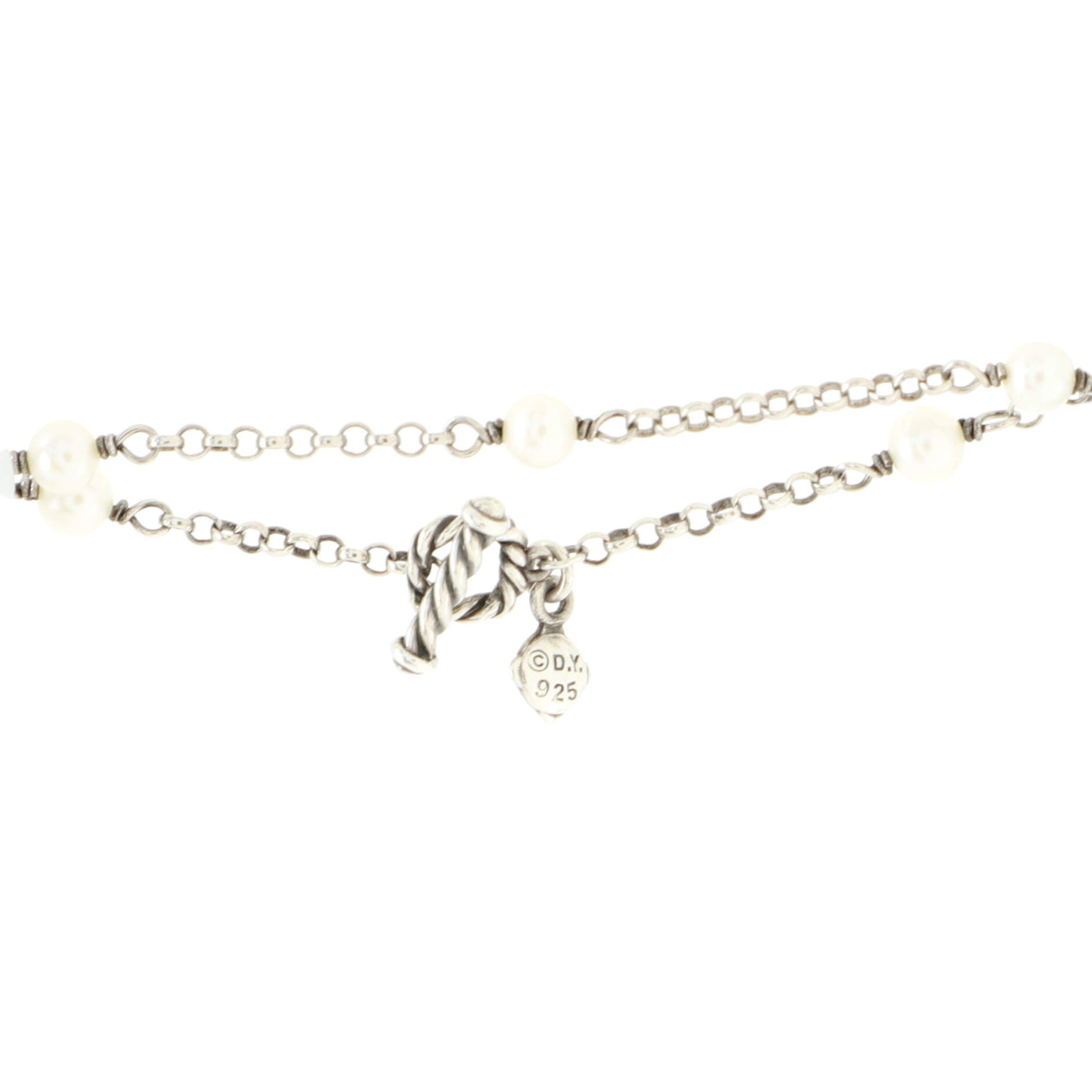 Station Long Necklace Pearls with Sterling Silver