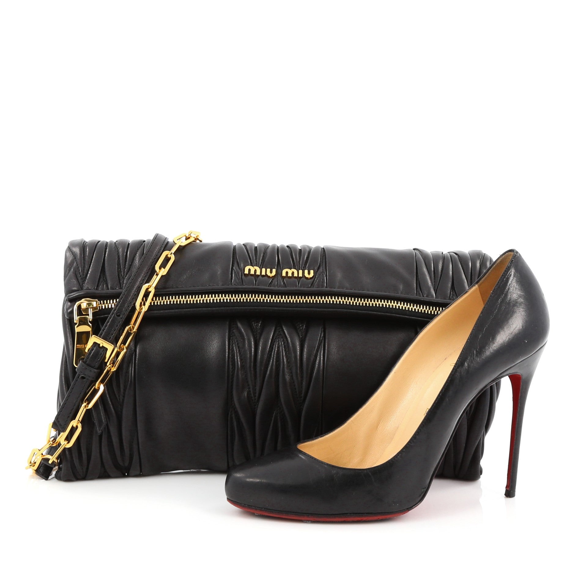 Convertible Paneled Fold Over Clutch Matelasse Leather Large