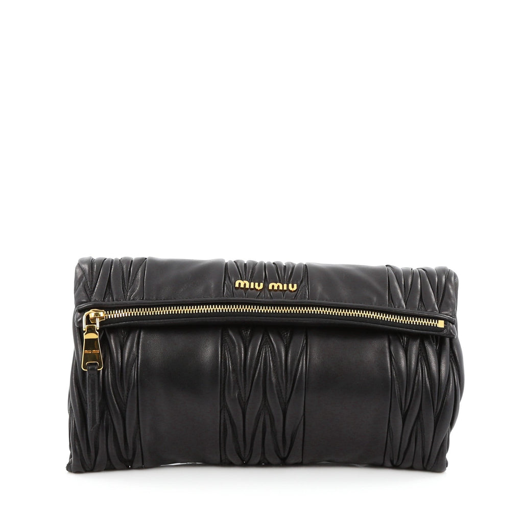 Convertible Paneled Fold Over Clutch Matelasse Leather Large