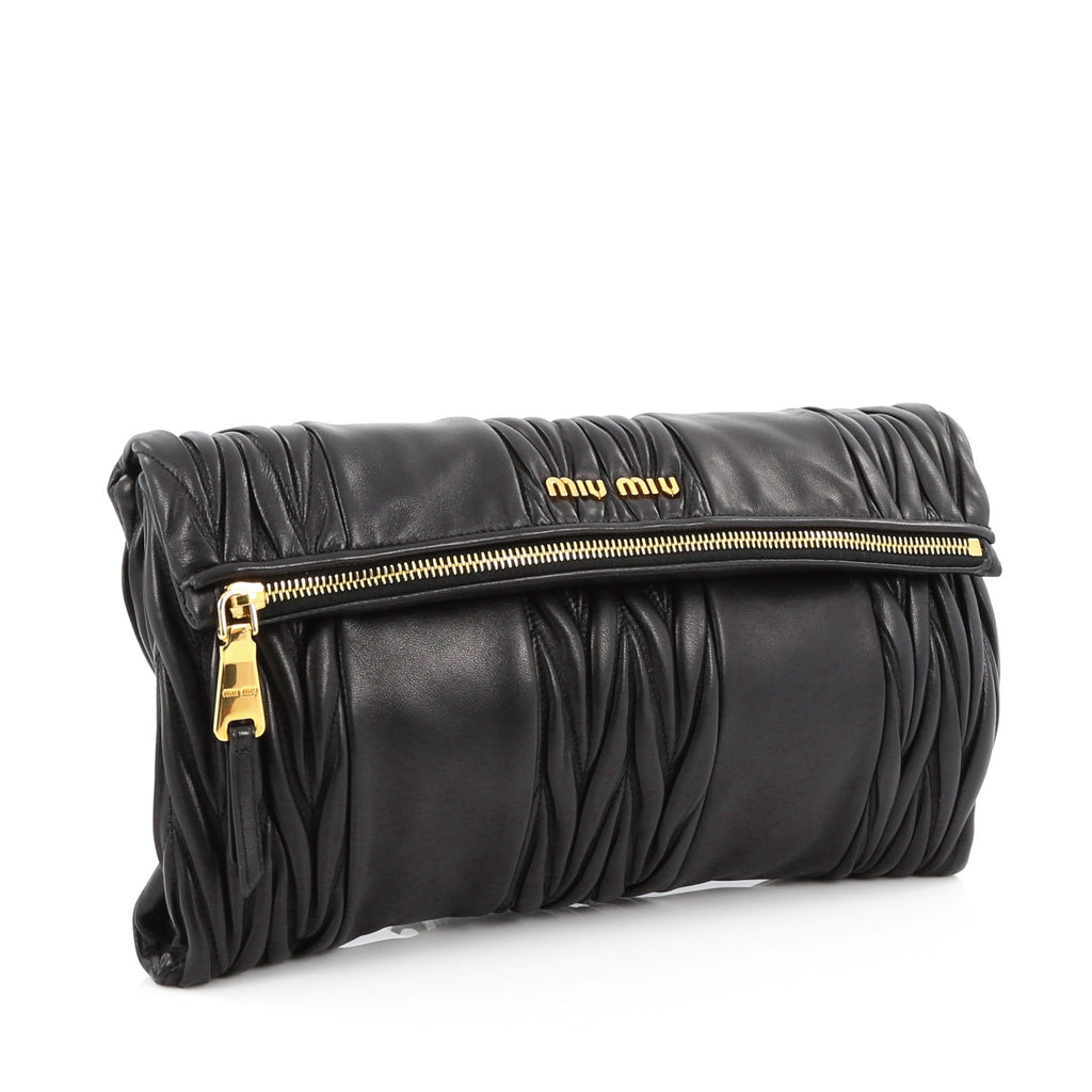 Convertible Paneled Fold Over Clutch Matelasse Leather Large