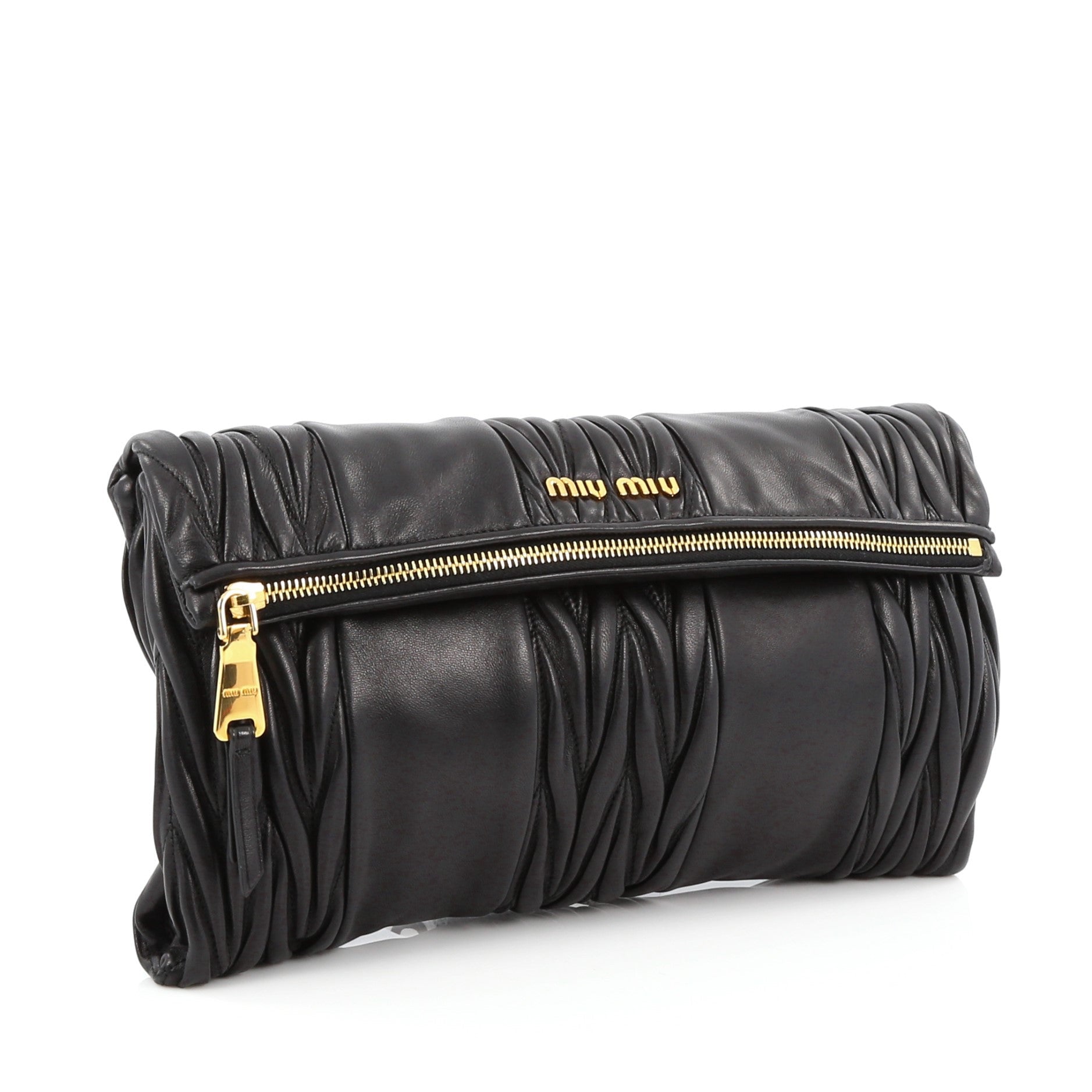 Convertible Paneled Fold Over Clutch Matelasse Leather Large