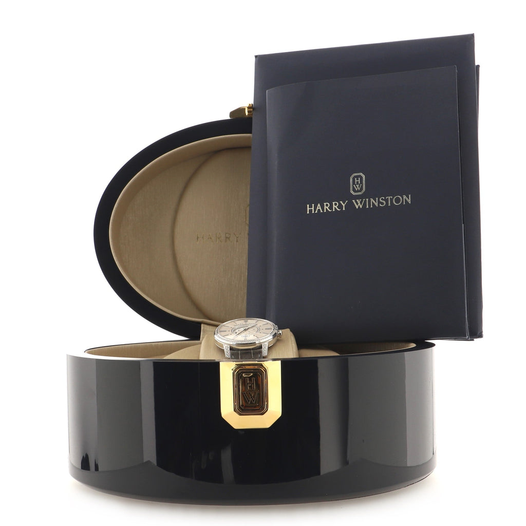 Midnight Moon Phase Quartz Watch White Gold and Alligator with Diamond Bezel, Markers, and Lugs 39