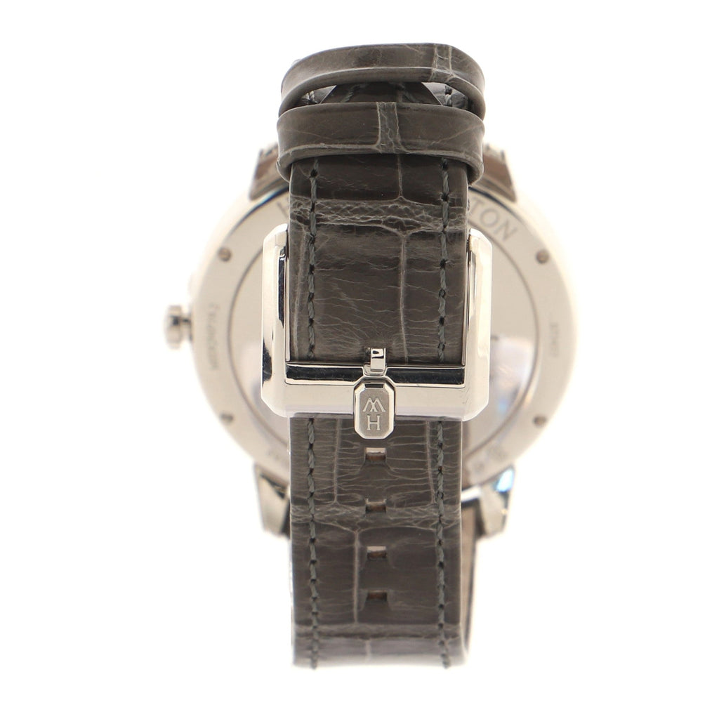 Midnight Moon Phase Quartz Watch White Gold and Alligator with Diamond Bezel, Markers, and Lugs 39