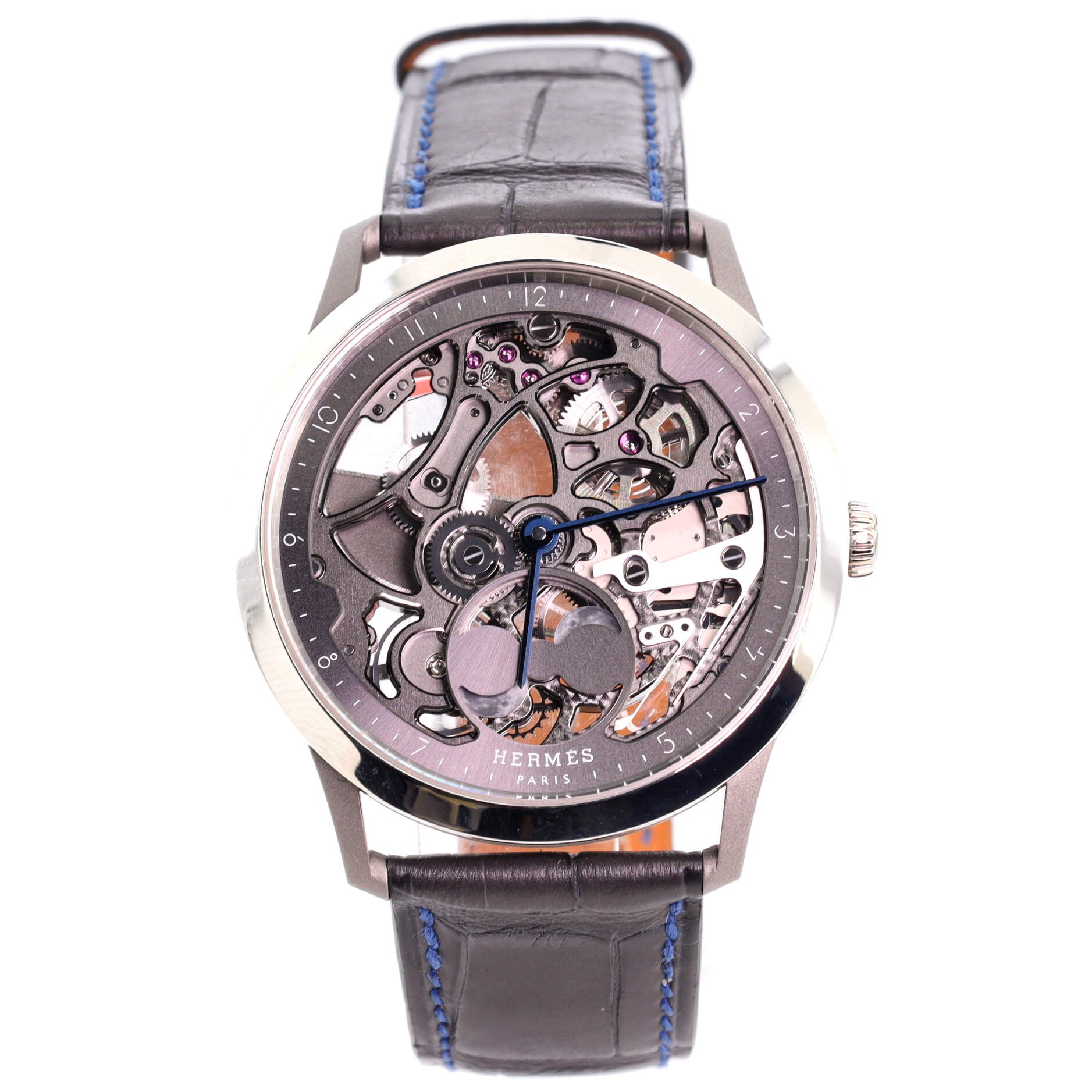 Slim d'Hermes Squelette Lune Automatic Watch Platinum with Titanium and Alligator 40
