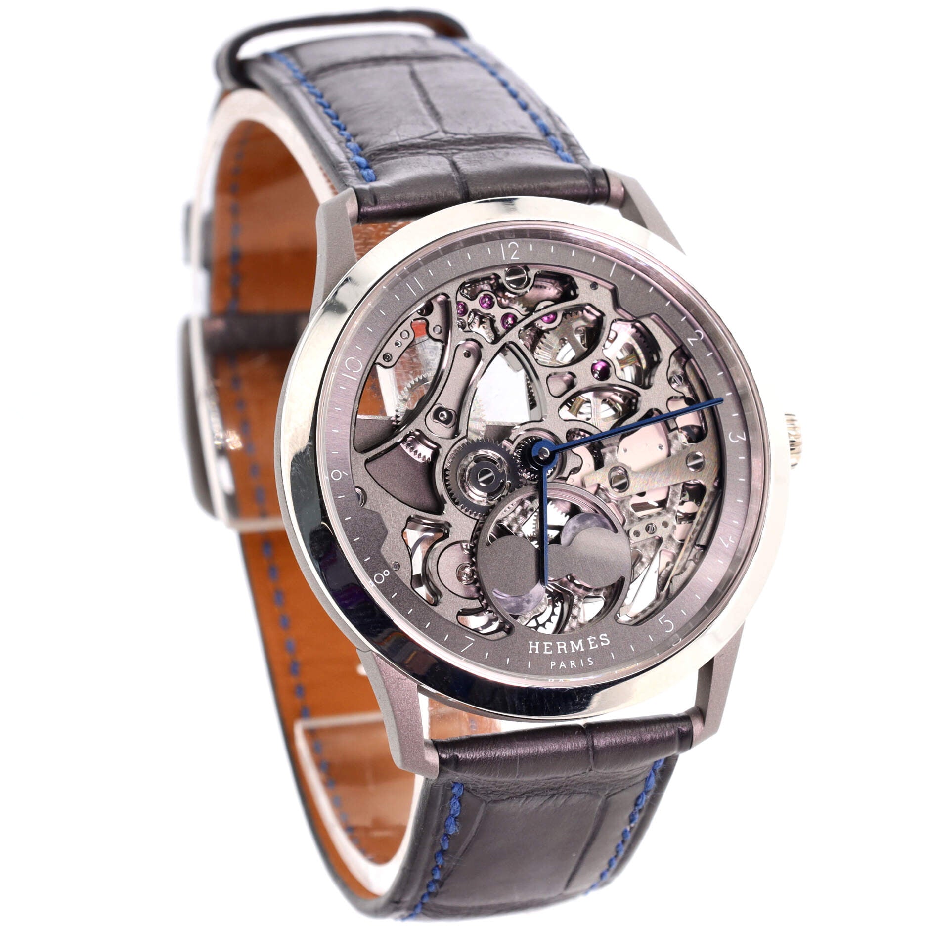 Slim d'Hermes Squelette Lune Automatic Watch Platinum with Titanium and Alligator 40