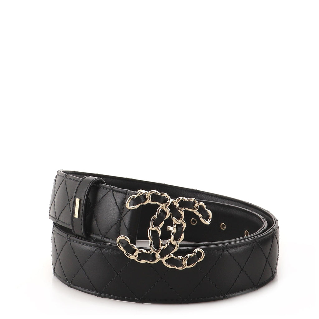 Woven Chain CC Buckle Belt Quilted Leather Medium 80
