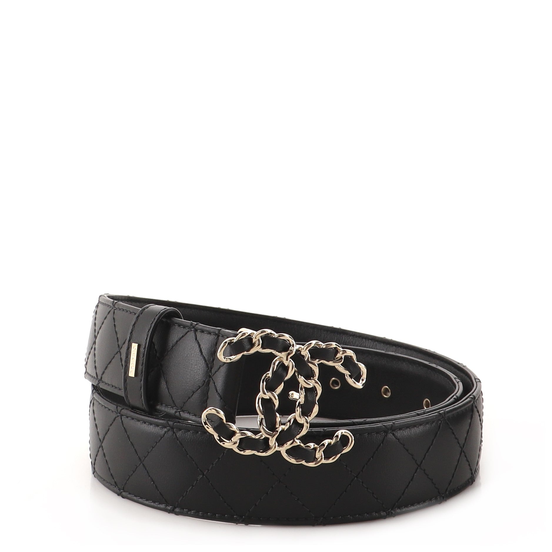 Woven Chain CC Buckle Belt Quilted Leather Medium 80