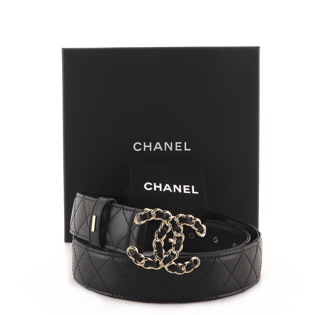 Woven Chain CC Buckle Belt Quilted Leather Medium 80