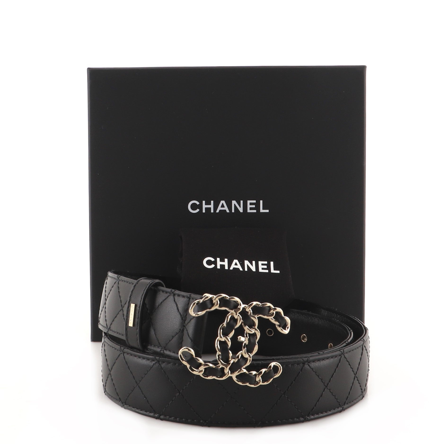 Woven Chain CC Buckle Belt Quilted Leather Medium 80