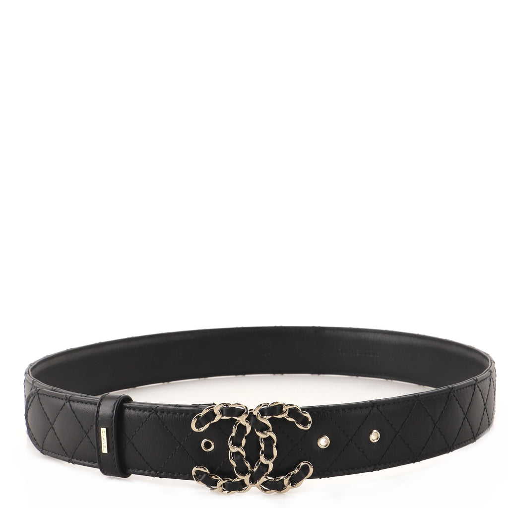 Woven Chain CC Buckle Belt Quilted Leather Medium 80