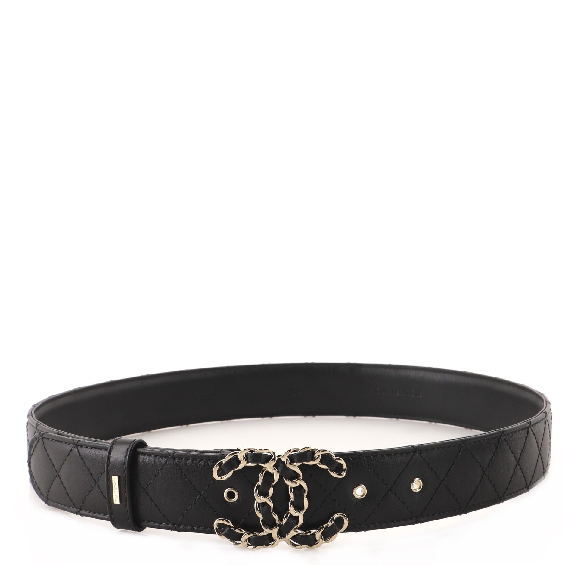 Woven Chain CC Buckle Belt Quilted Leather Medium 80