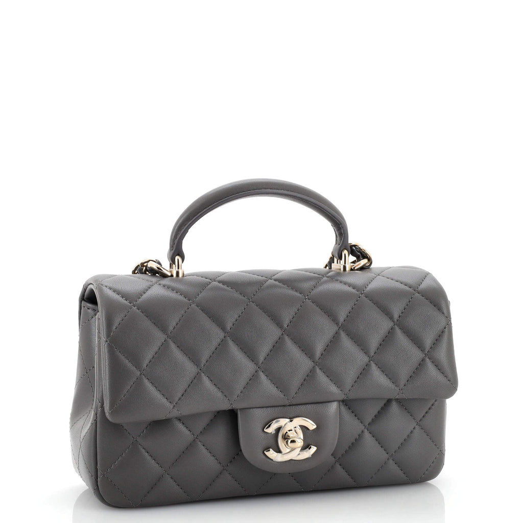 Classic Single Flap Top Handle Bag Quilted Lambskin Mini