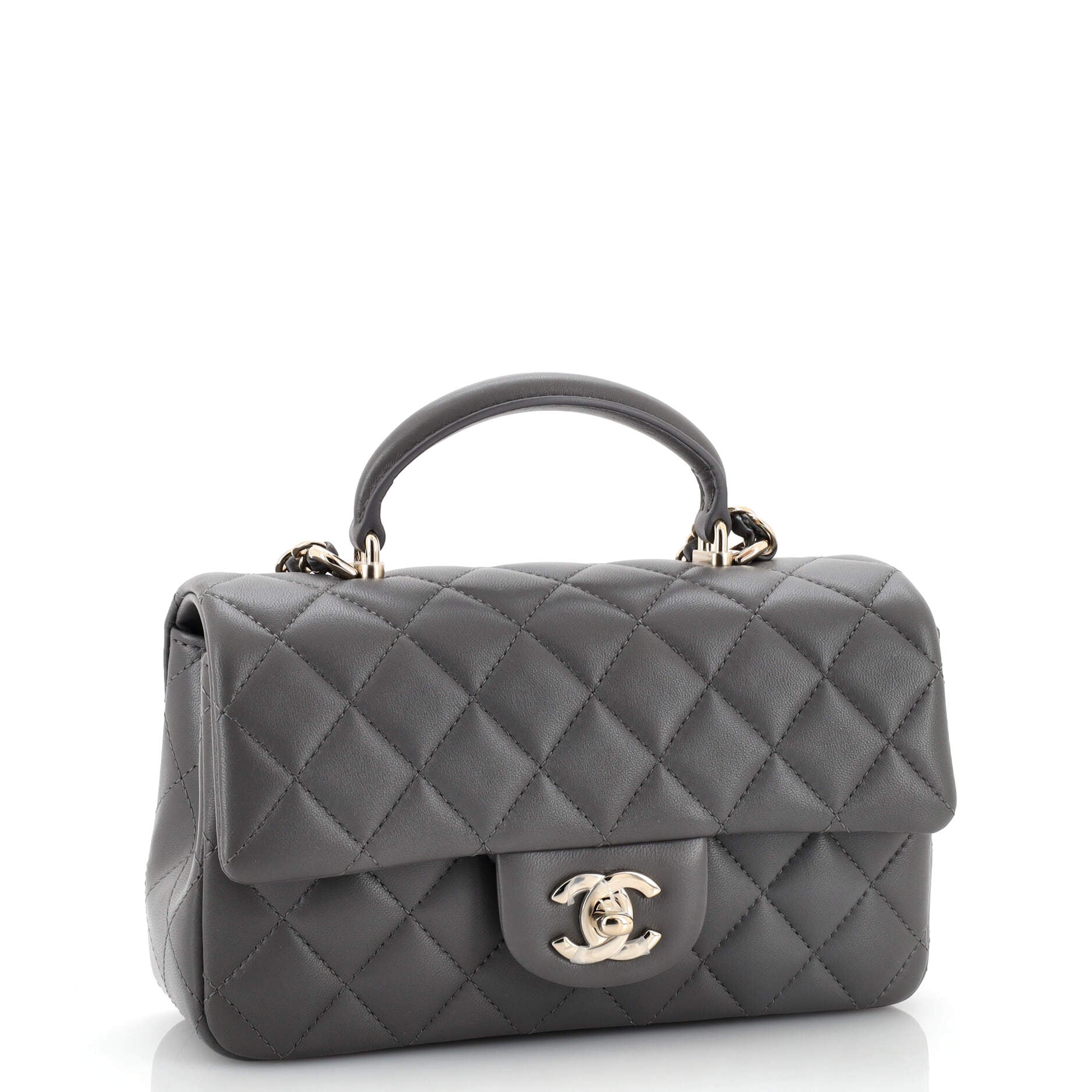 Classic Single Flap Top Handle Bag Quilted Lambskin Mini
