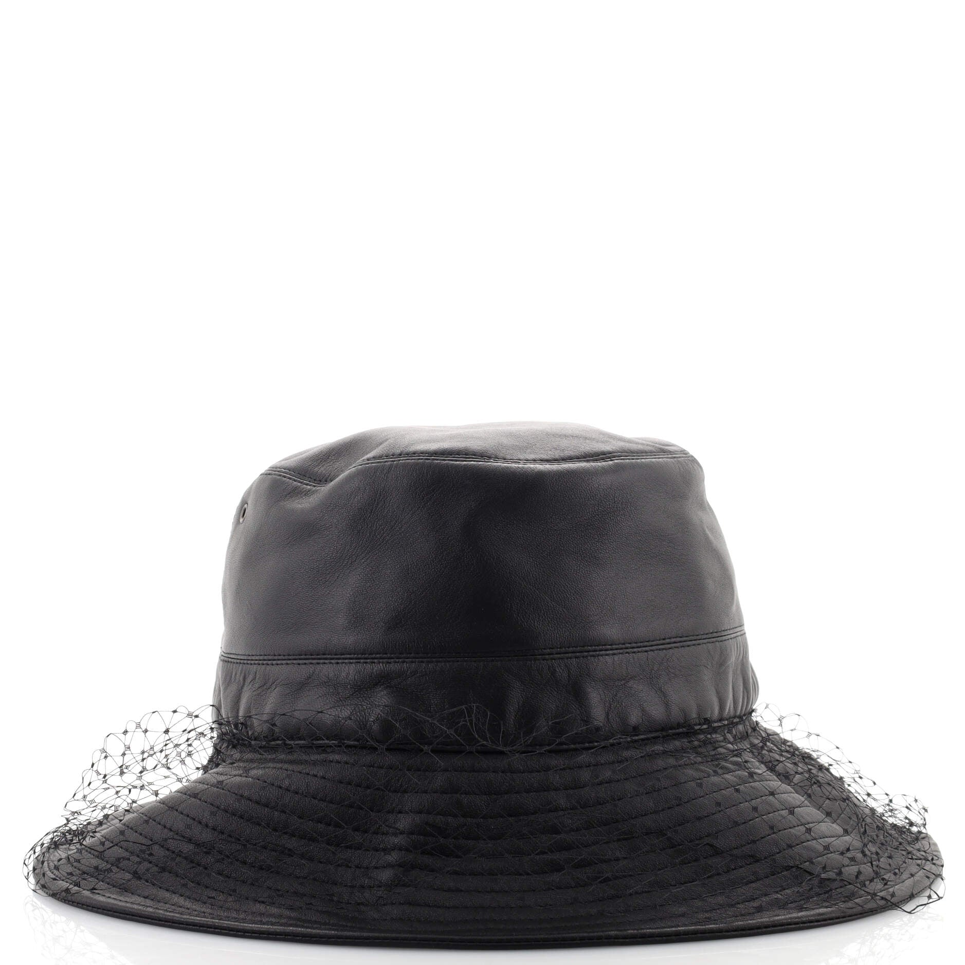 Teddy-D Large Brim Bucket Hat Leather with Veil