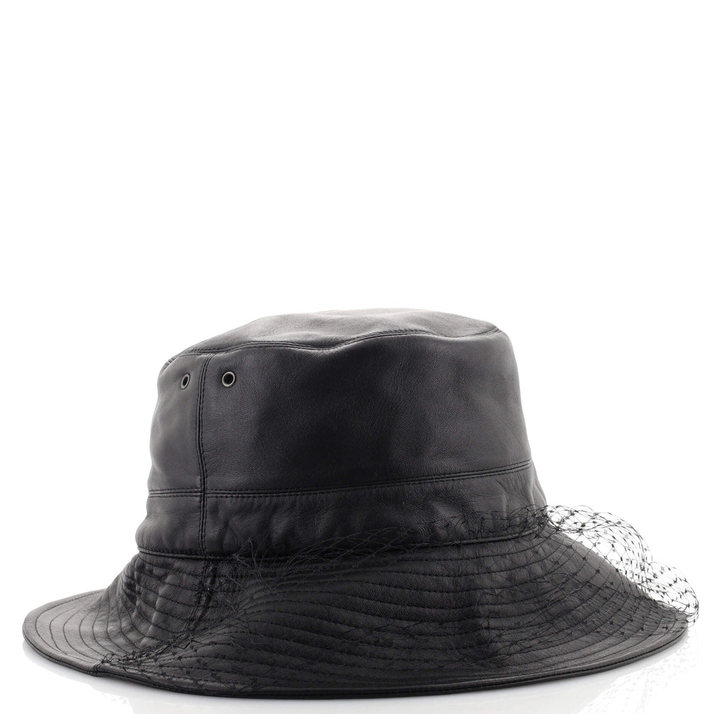 Teddy-D Large Brim Bucket Hat Leather with Veil