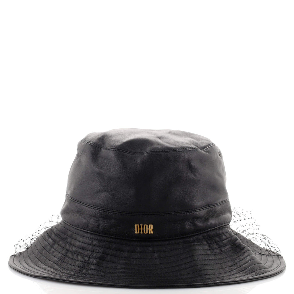 Teddy-D Large Brim Bucket Hat Leather with Veil
