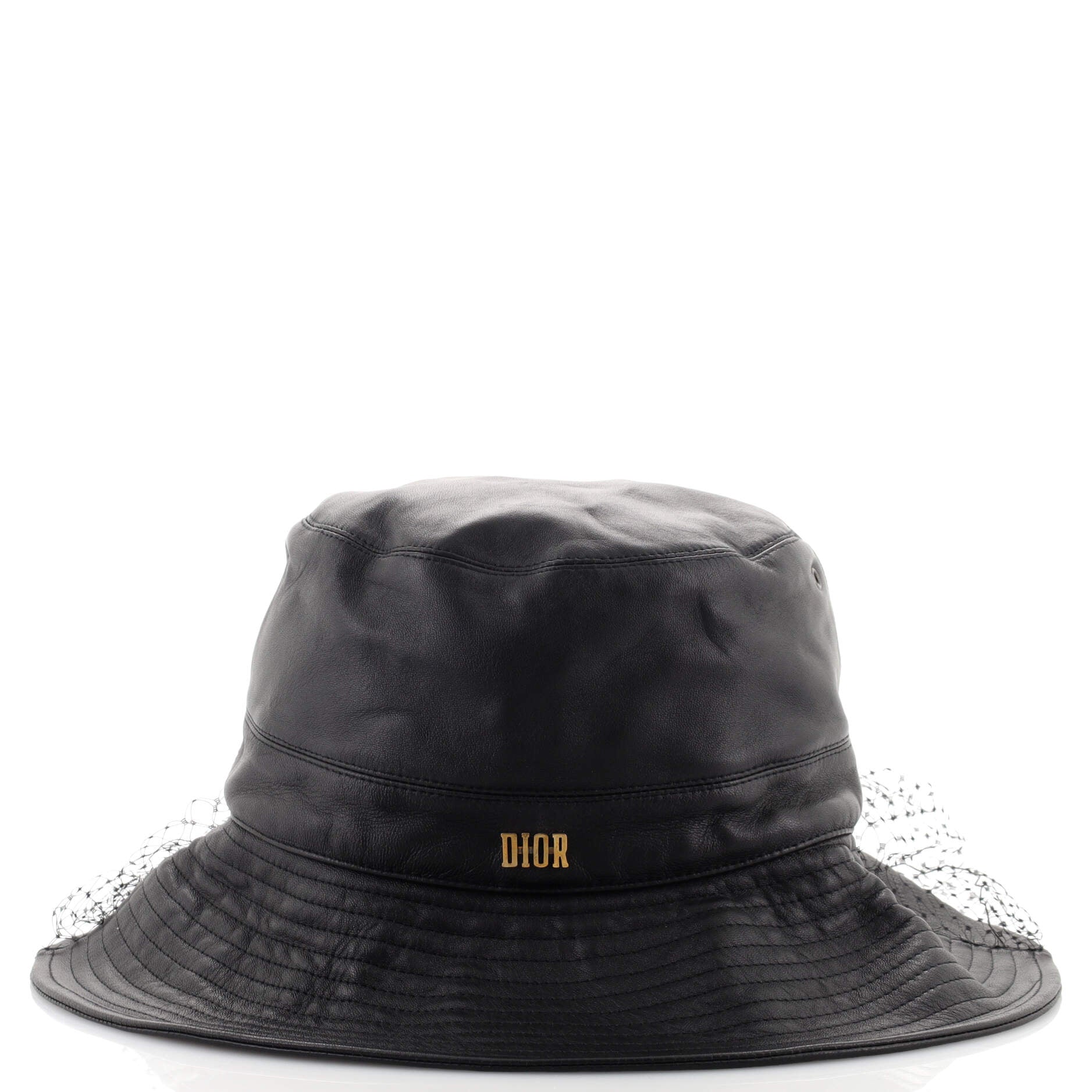 Teddy-D Large Brim Bucket Hat Leather with Veil