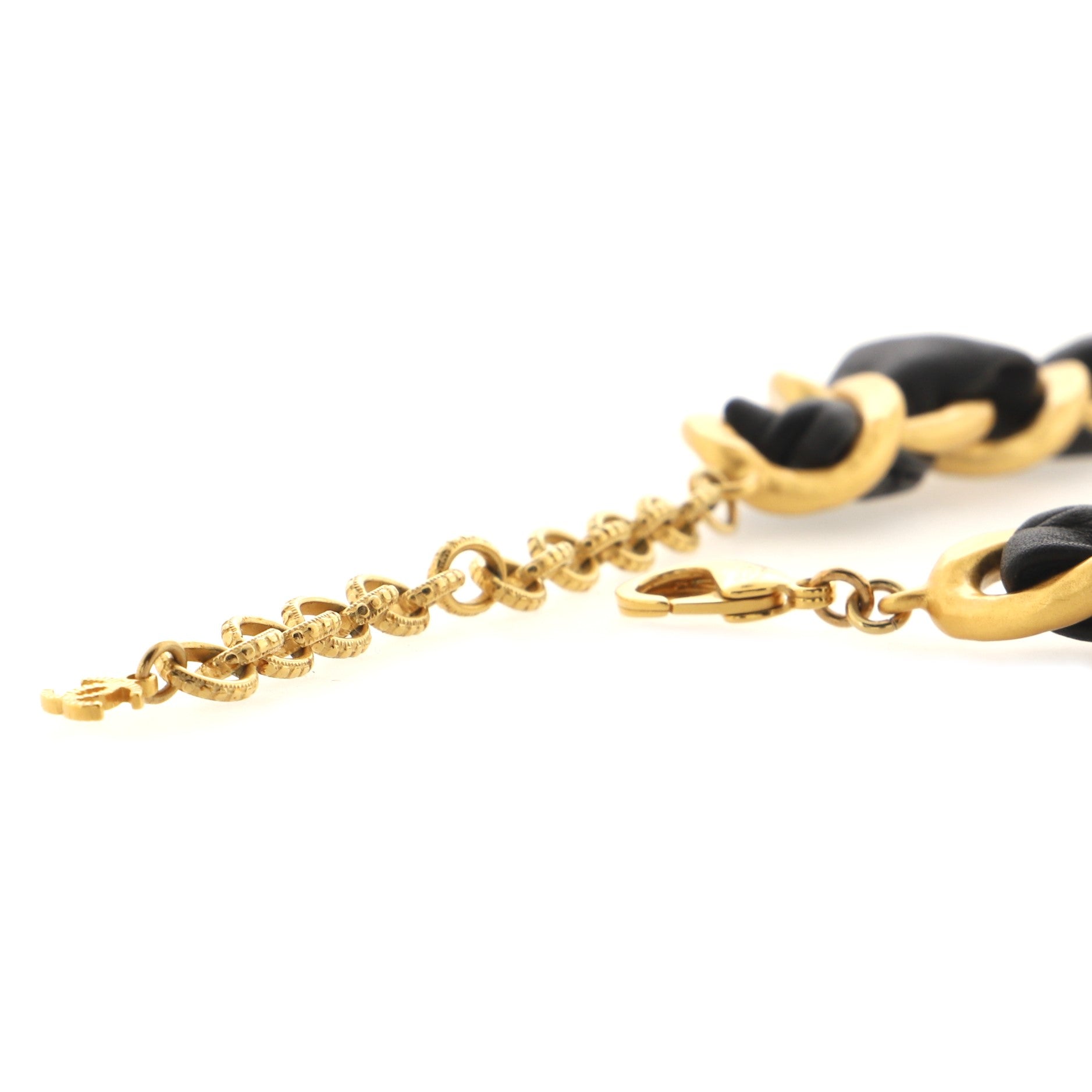 Logo Charms Chain Statement Necklace Metal with Leather, Faux Pearls and Crystals