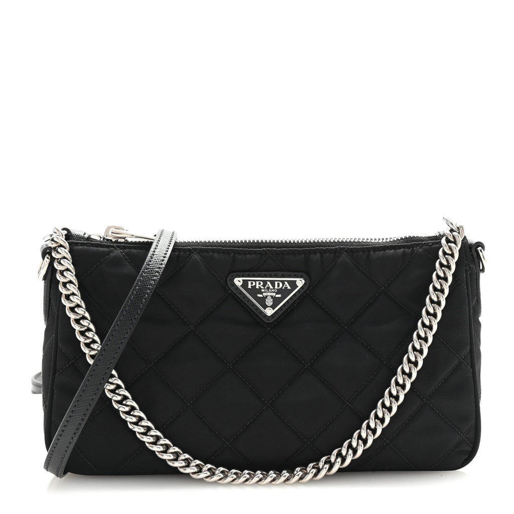 Nylon Tessuto Impuntu Quilted Crossbody Bag Black