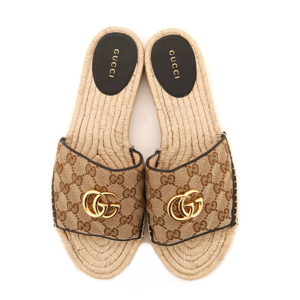 Women's GG Marmont Espadrilles Slide Sandals Diagonal Quilted GG Canvas