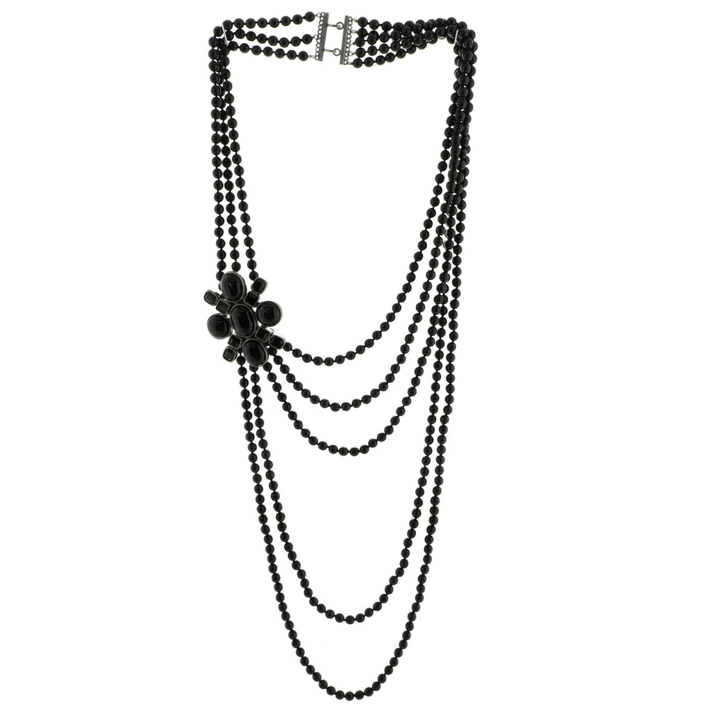 Multistrand  Collar Necklace Ruthenium with Beads and Resin
