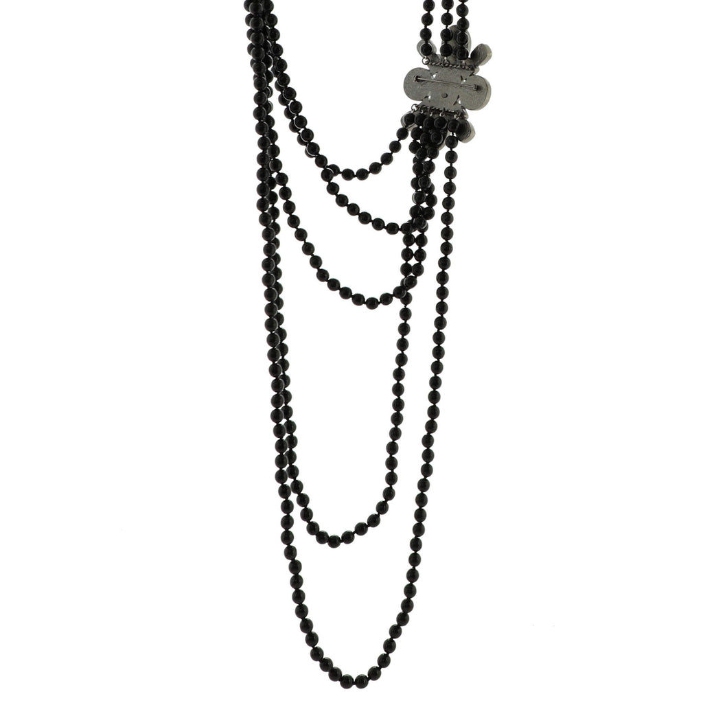 Multistrand  Collar Necklace Ruthenium with Beads and Resin