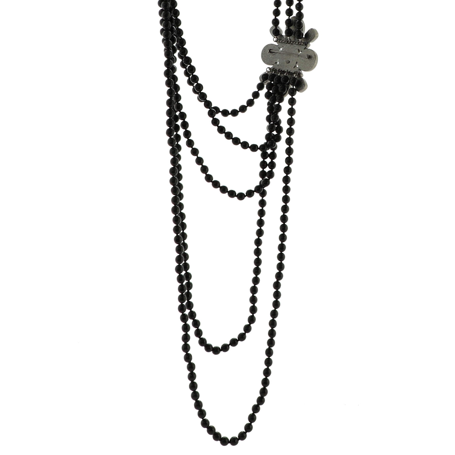 Multistrand  Collar Necklace Ruthenium with Beads and Resin