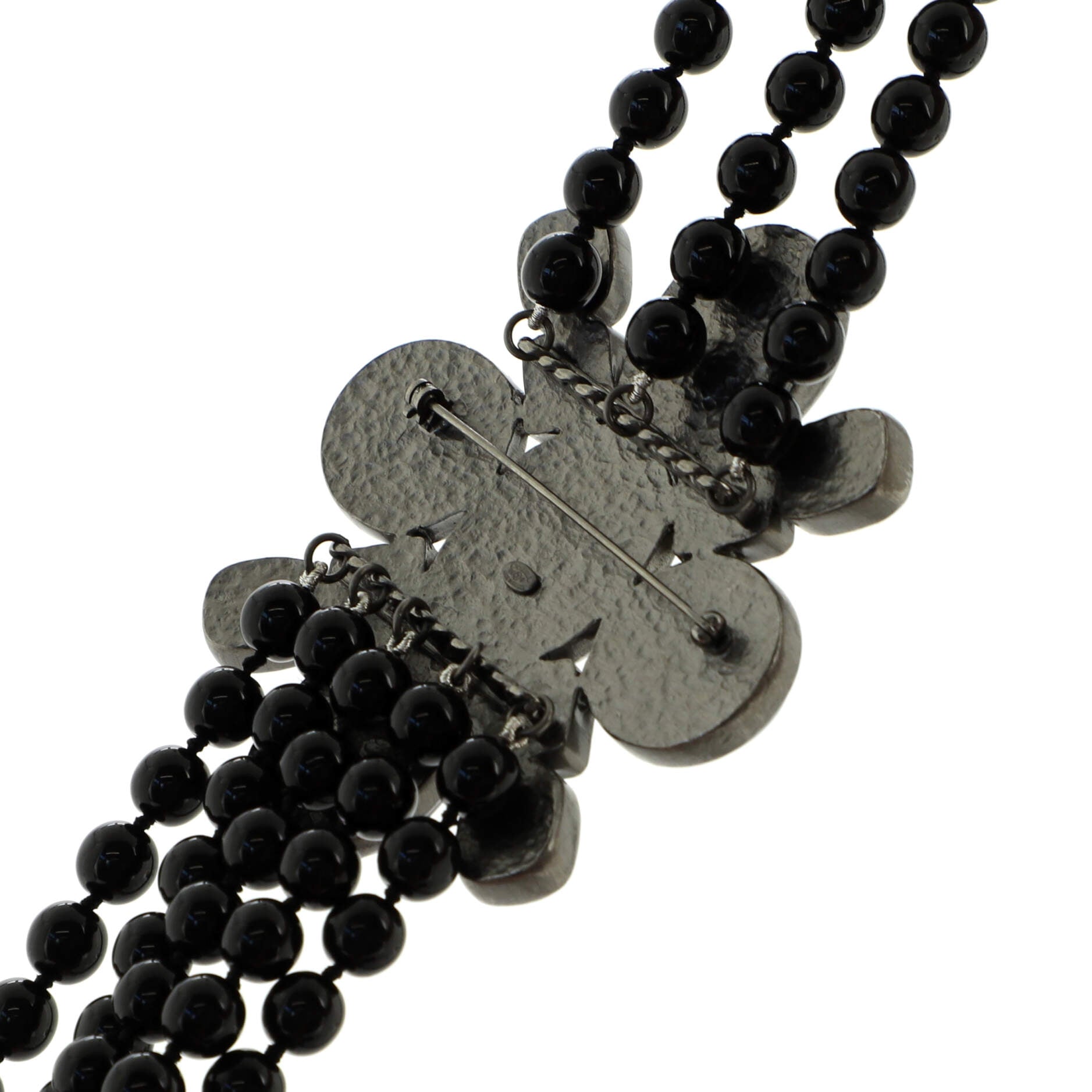 Multistrand  Collar Necklace Ruthenium with Beads and Resin