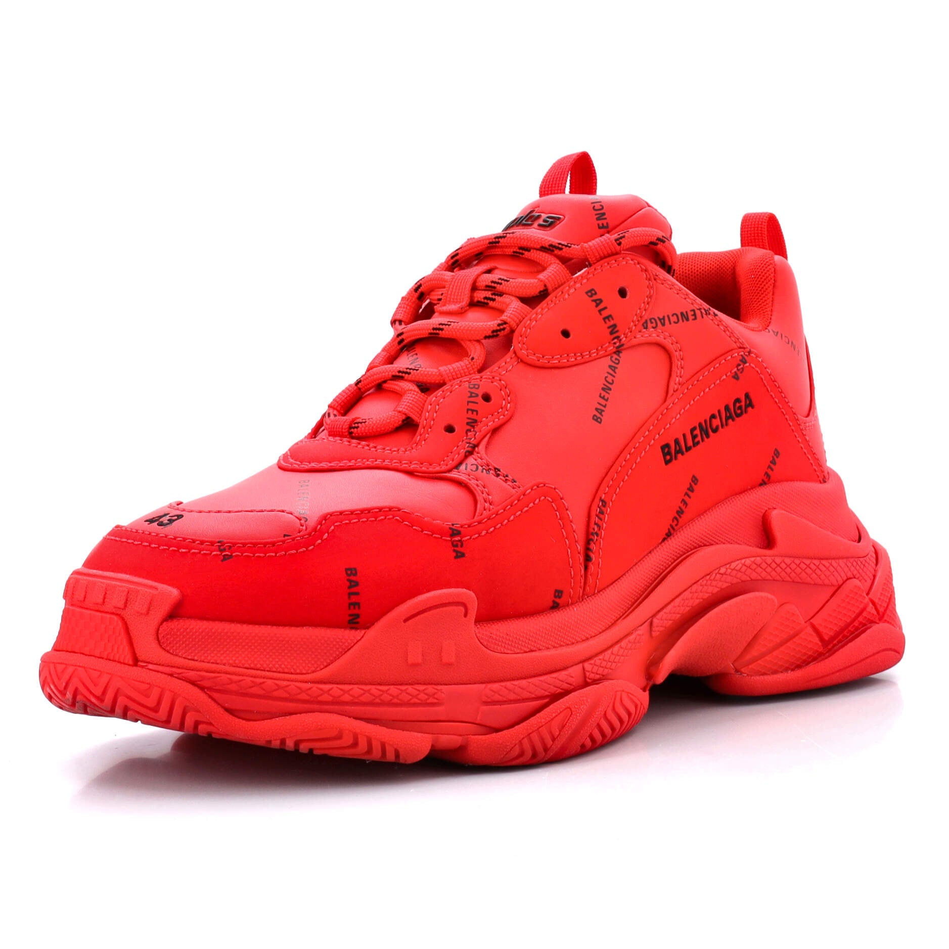 Men's Allover Logo Triple S Sneakers Printed Technical Fabric and Faux Leather