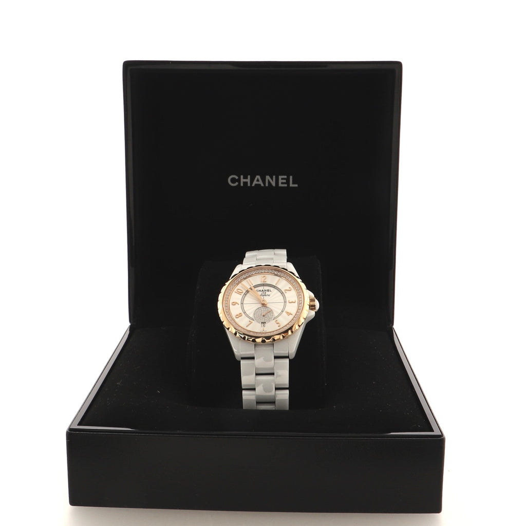 J12-365 Automatic Watch Ceramic and Rose Gold with Diamond Bezel and Seconds Subdial 36