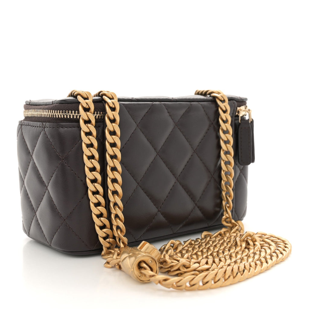 Lambskin Quilted Small Pillow Crush Vanity Case With Chain Black