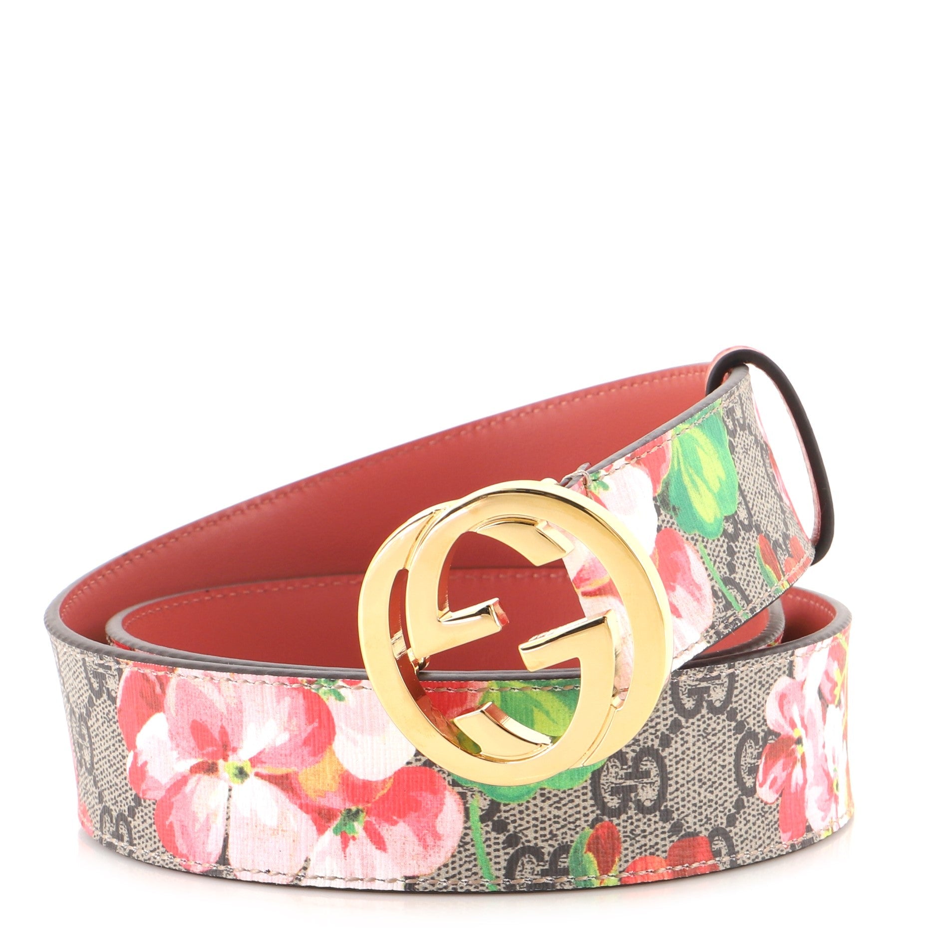 Interlocking G Belt Blooms Print GG Coated Canvas Wide 90
