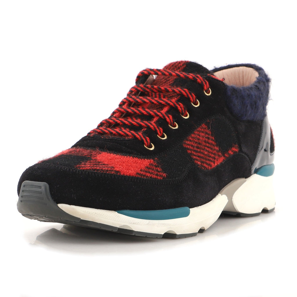 Women's CC Lace Up Sneakers Suede with Leather and Tweed