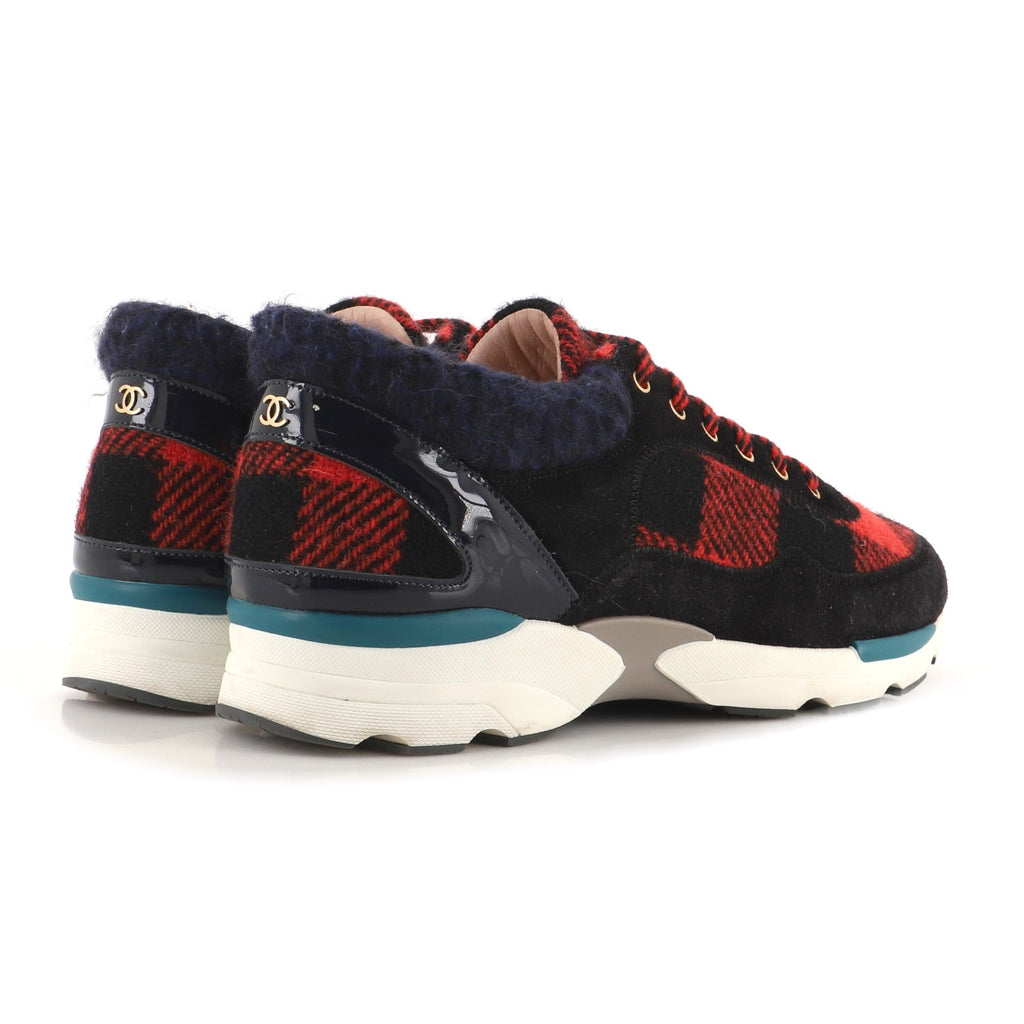 Women's CC Lace Up Sneakers Suede with Leather and Tweed