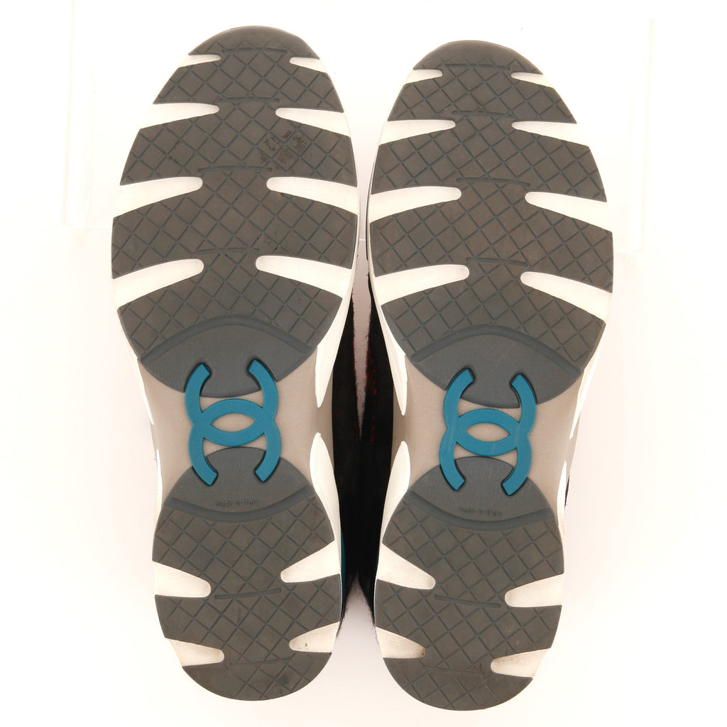 Women's CC Lace Up Sneakers Suede with Leather and Tweed