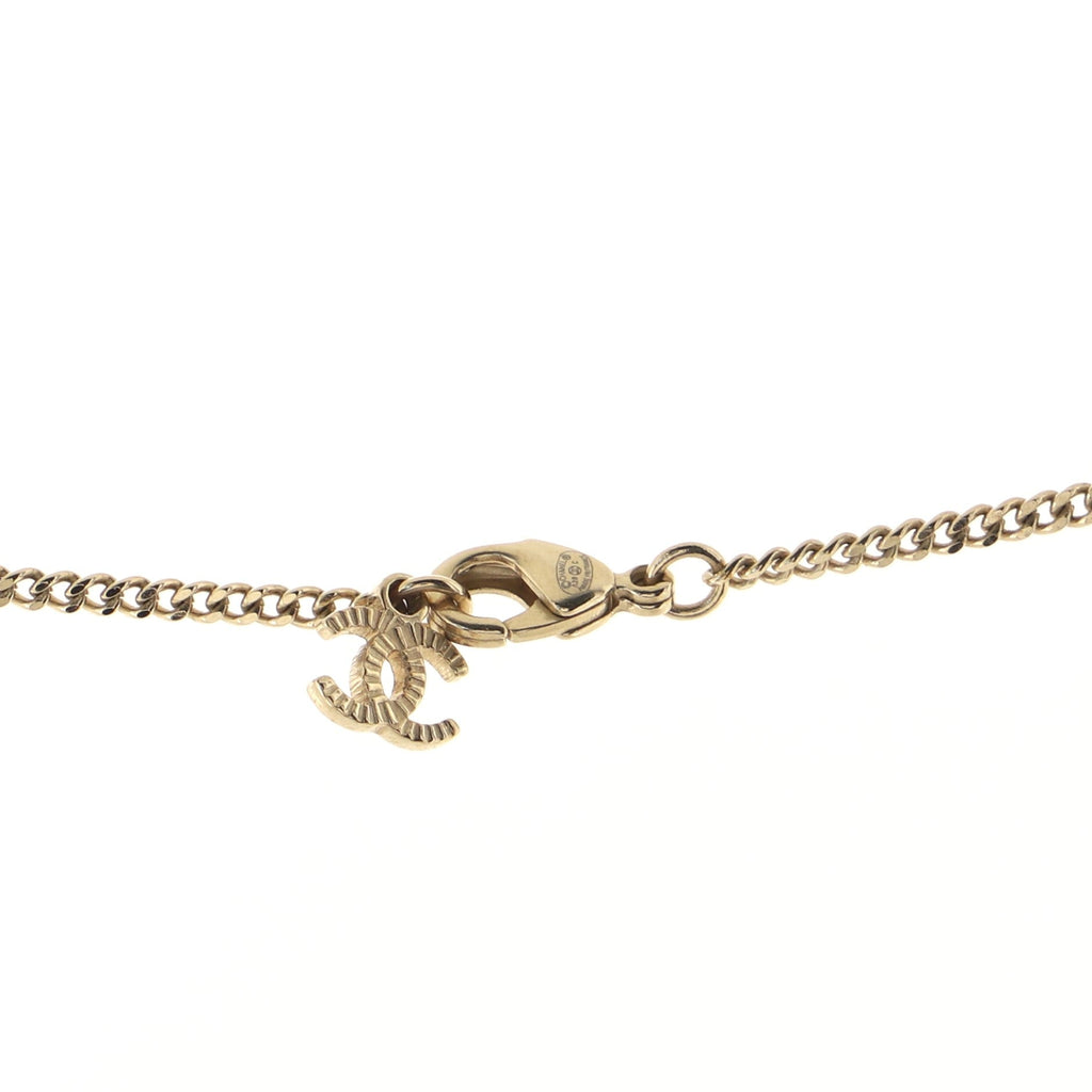 CC Flower Chain Drop Pendant Necklace Metal with Faux Pearls and Crystals