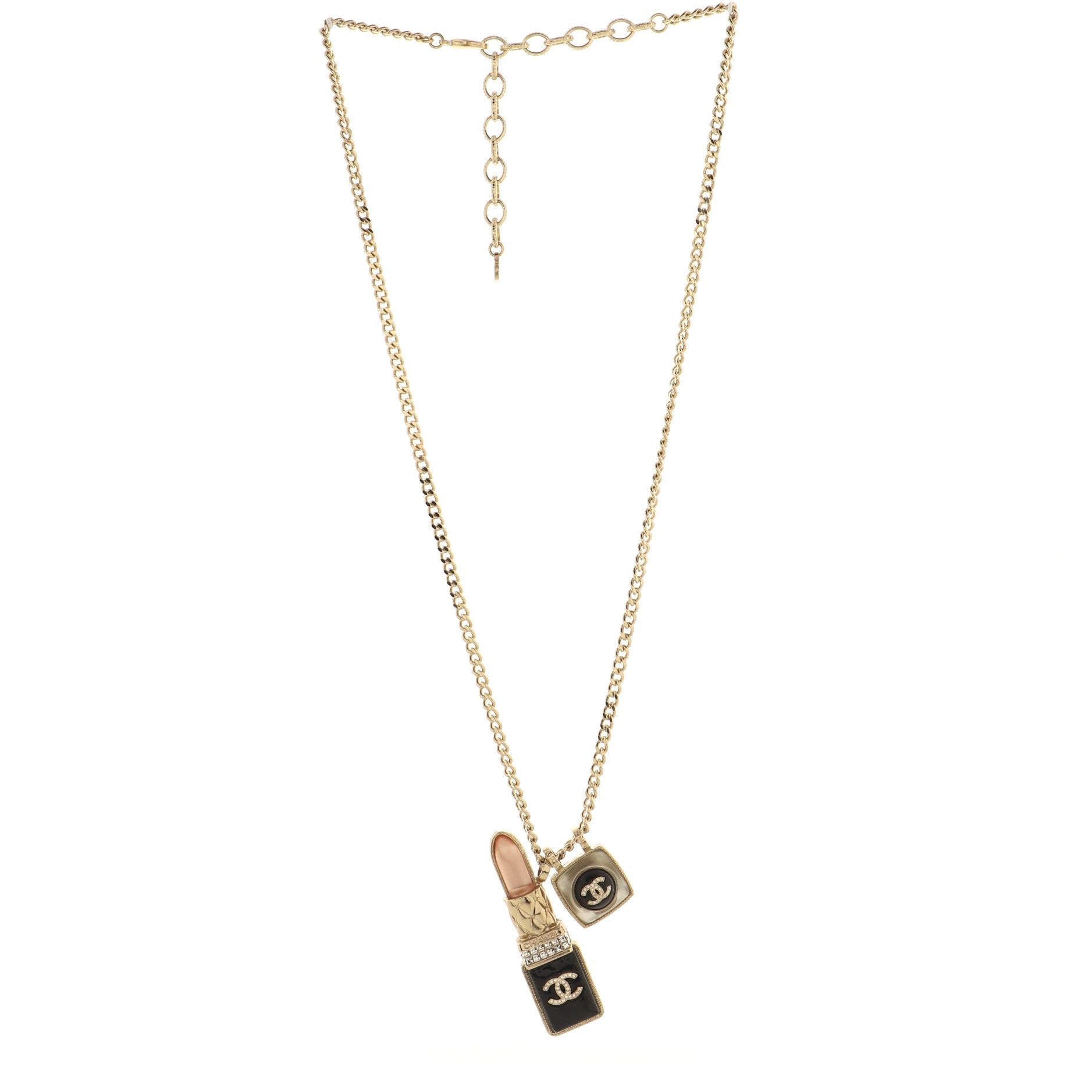 CC Lipstick Charm Pendant Necklace Metal with Resin and Crystals