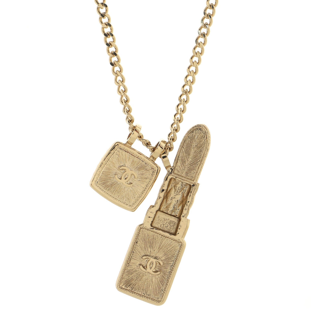 CC Lipstick Charm Pendant Necklace Metal with Resin and Crystals