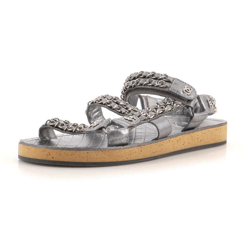Women's Chain CC Slingback Sandals Quilted Leather with Cork