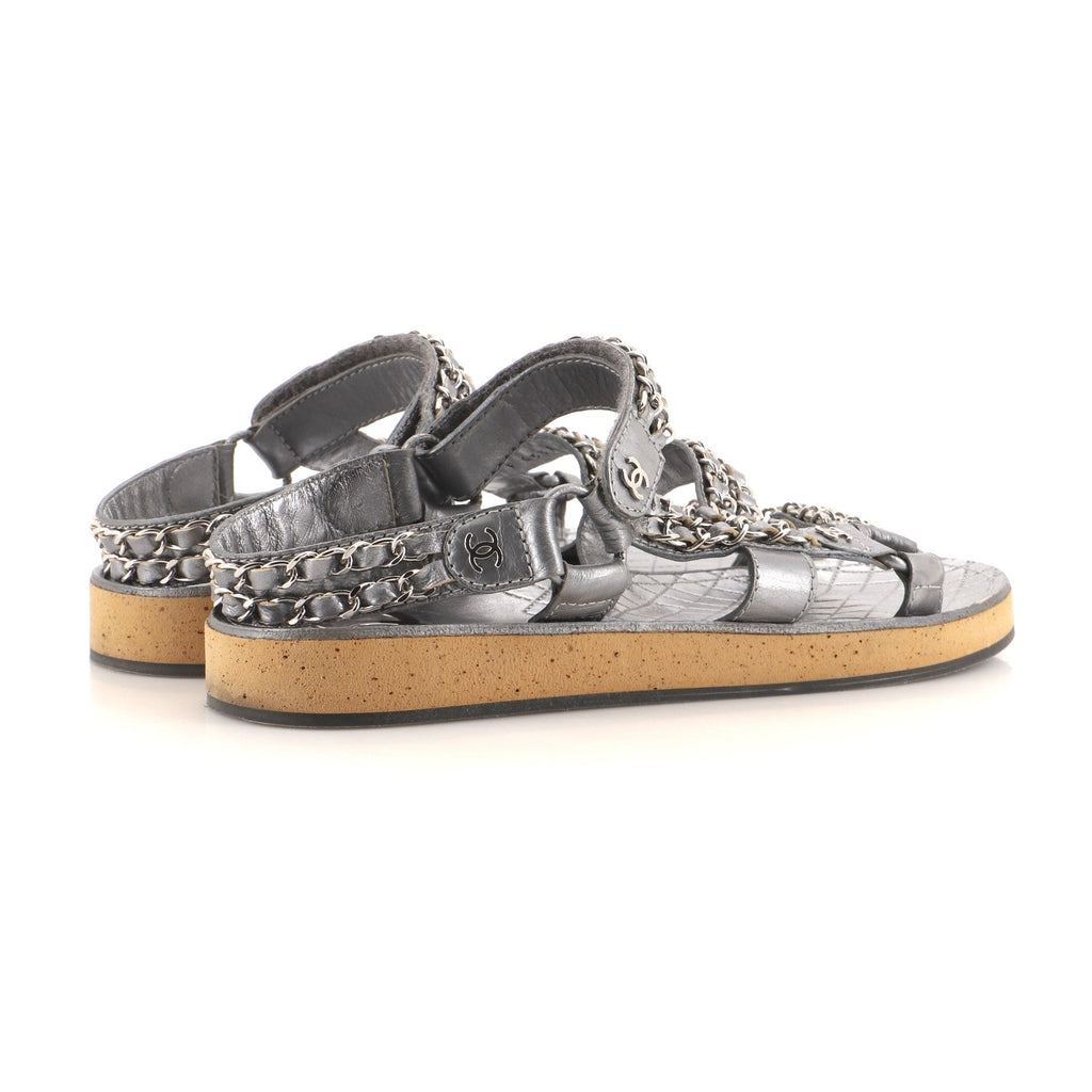 Women's Chain CC Slingback Sandals Quilted Leather with Cork