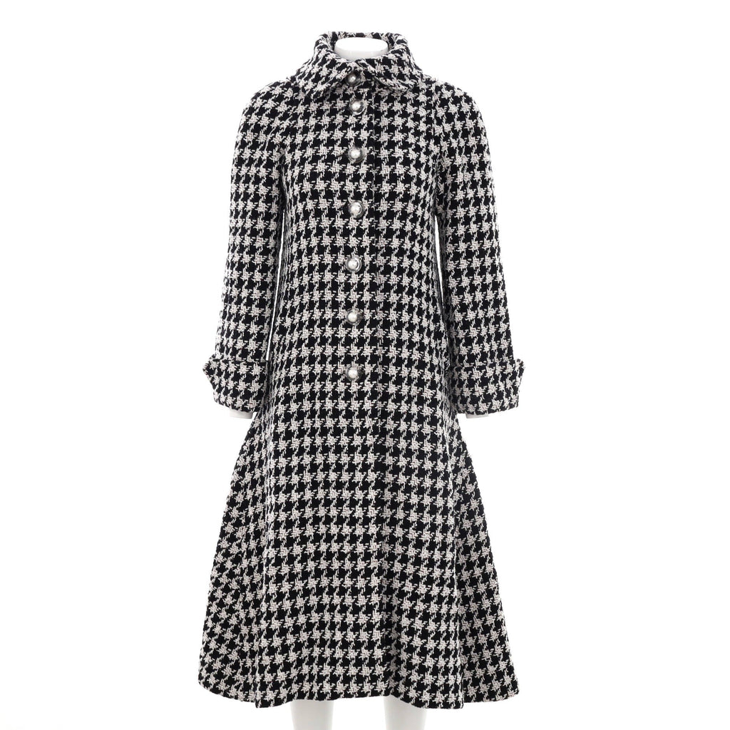 Women's Button-Up Long Coat Houndstooth Tweed