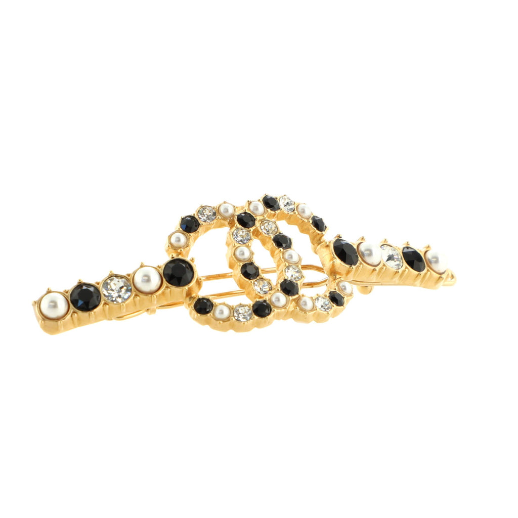 CC Hair Clip Barrette Metal with Crystal and Faux Pearls