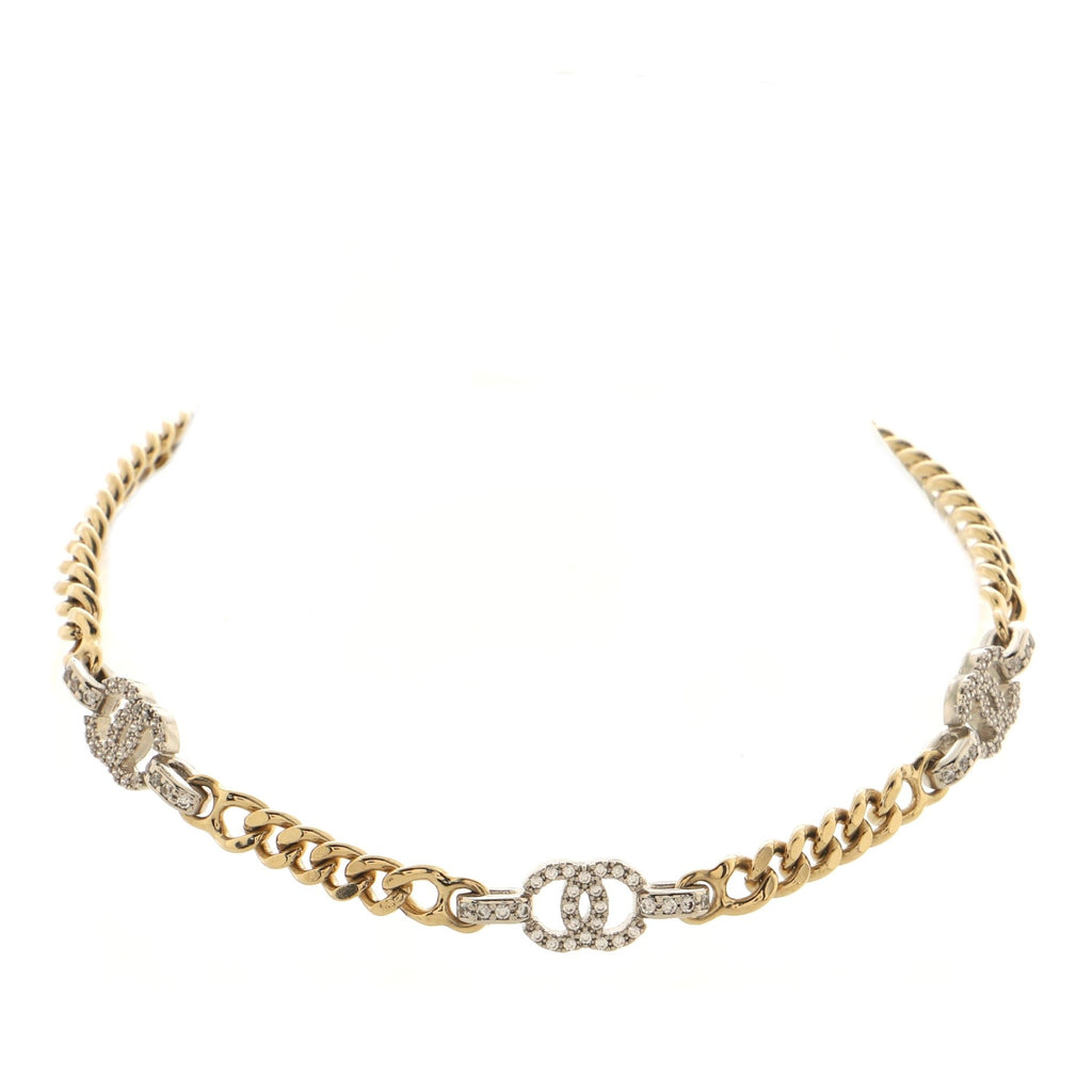 CC Link Choker Necklace Metal with Crystals