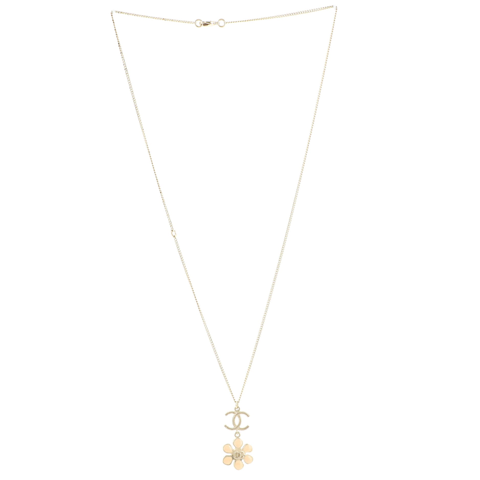 CC Flower Drop Pendant Necklace Metal with Faux Pearl and Enamel