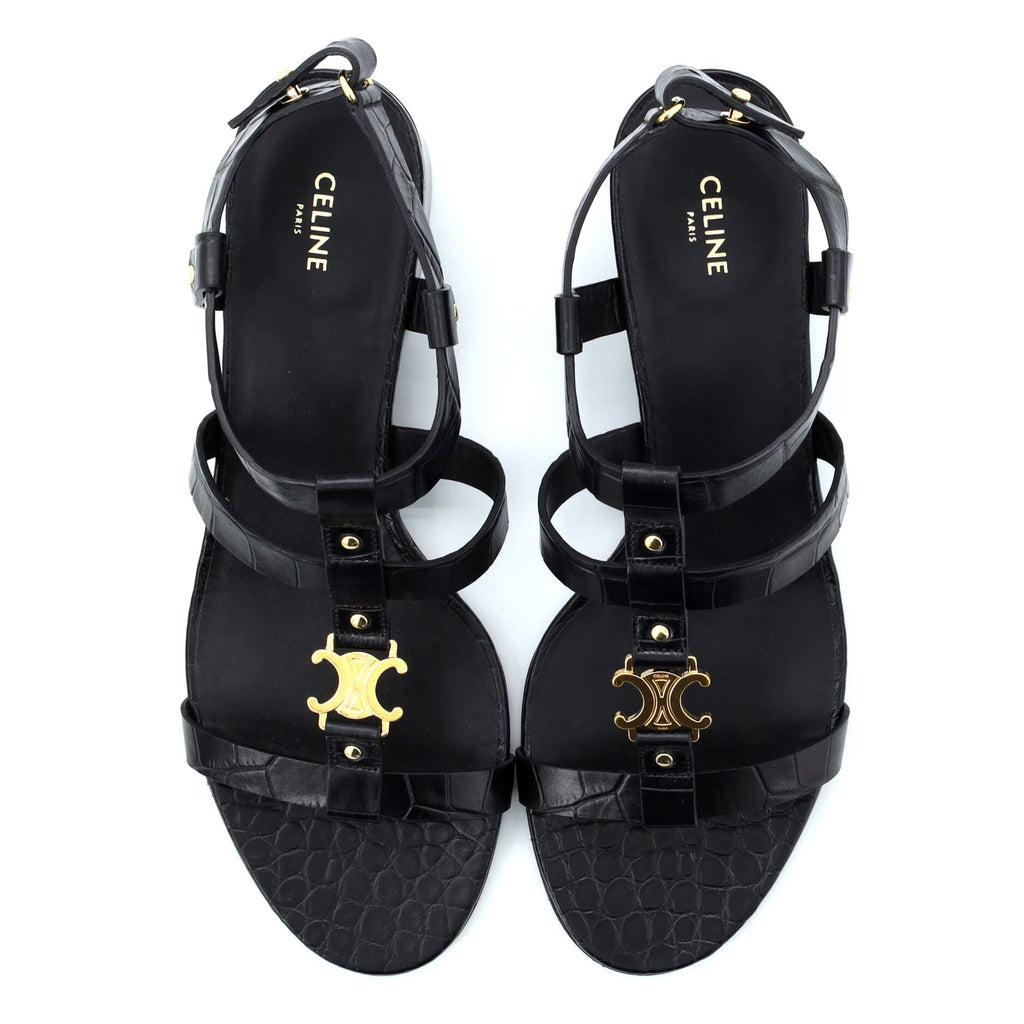 Women's Triomphe Strappy Sandals Crocodile Embossed Leather