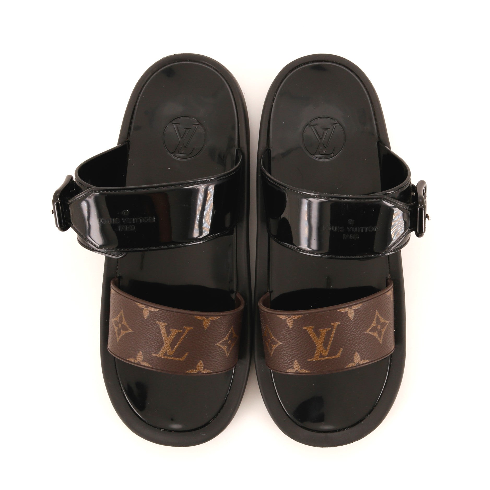 Women's Sunbath Flat Mule Sandals Monogram Canvas and Patent