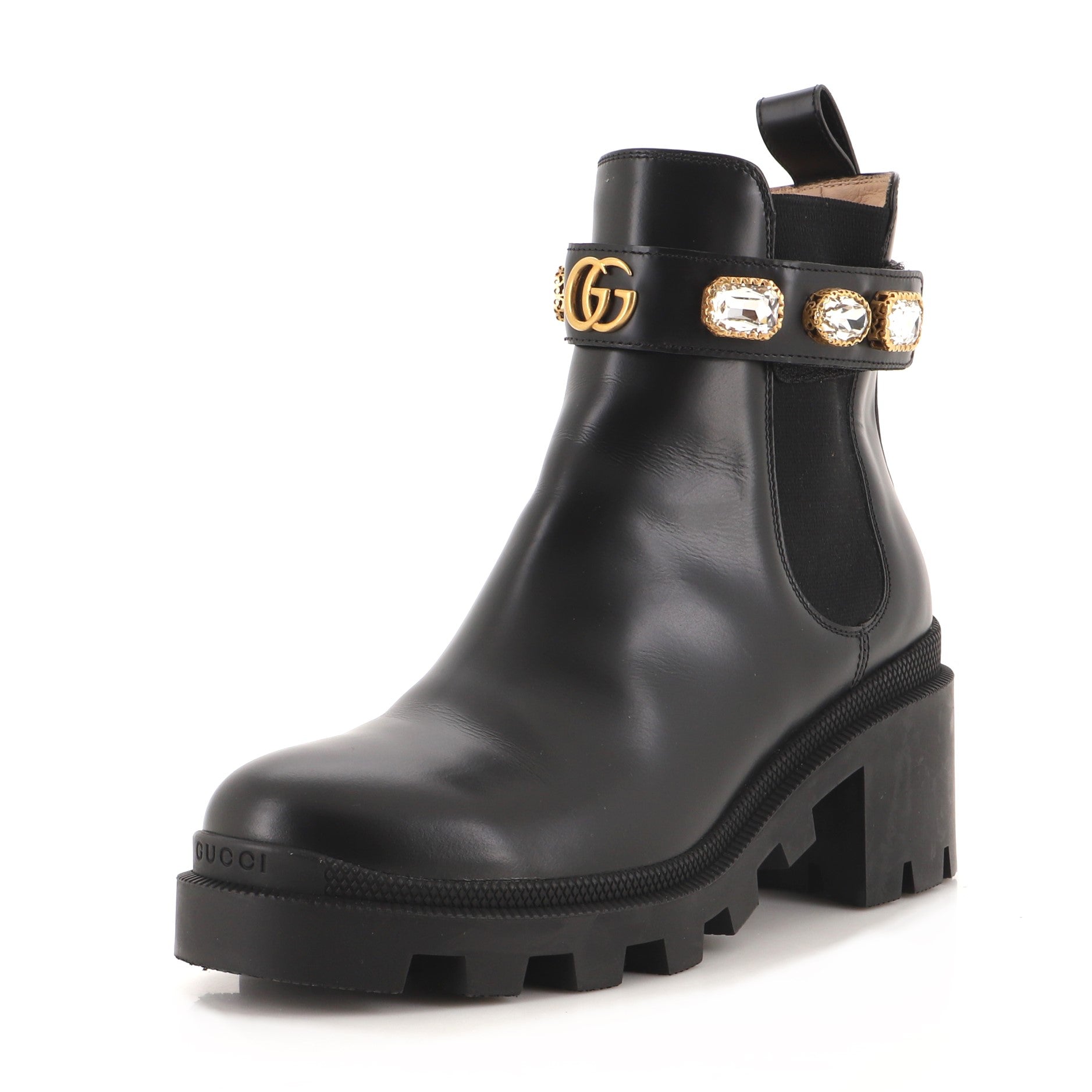Women's GG Trip Ankle Boots Leather with Crystals