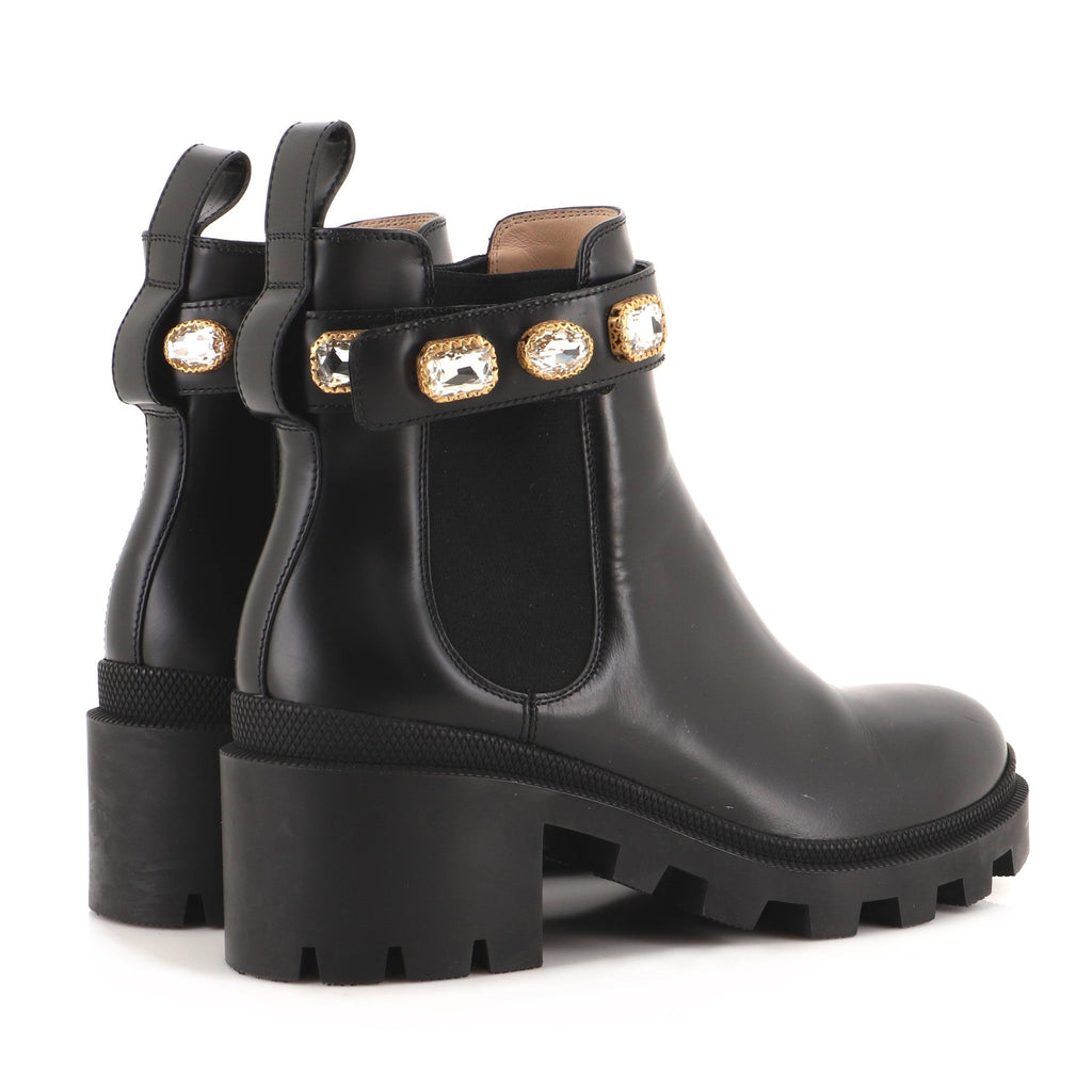 Women's GG Trip Ankle Boots Leather with Crystals