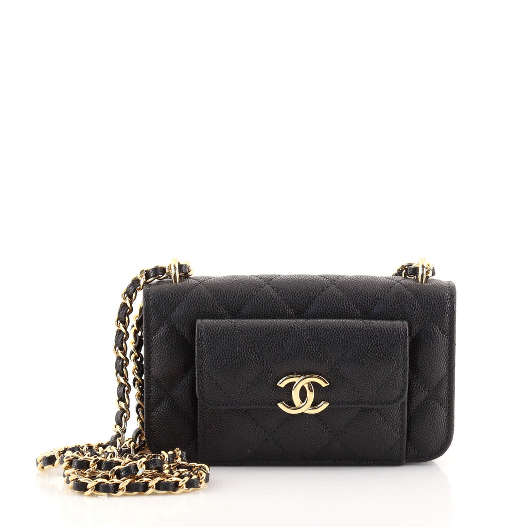 Pocket Twins Clutch with Chain Quilted Caviar